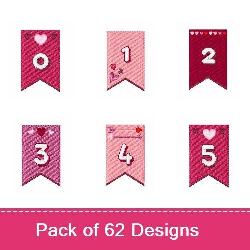 Valentine's Day Letters & Banners Embroidery Designs Bundle – Heart Banners 1-6, Letter A & More (62 Designs)