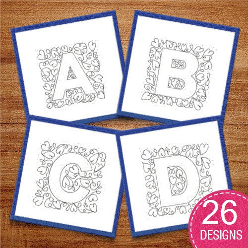 Redwork Heart-themed Alphabet Embroidery Bundle – Heart Letter A, Heart Letter B, Heart Letter C & More (26 Designs)