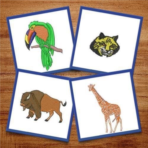Animal Embroidery Bundle – Parrot, Tiger, Bison & Giraffe (4 Designs)