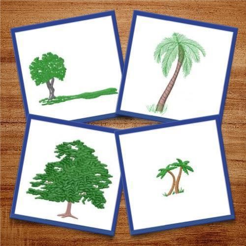 Tropical Trees Embroidery Bundle – Palm Tree with Trunk, Pair of Palm Trees, Large Green Tree & More (6 Designs)