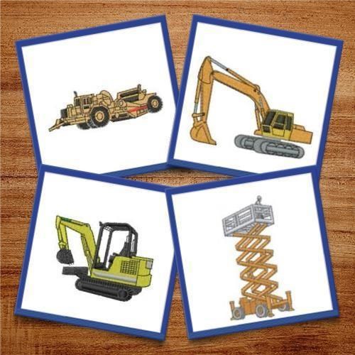 Heavy Construction Vehicles Embroidery Bundle – Bulldozer, Excavator, Crane, & More (14 Designs)