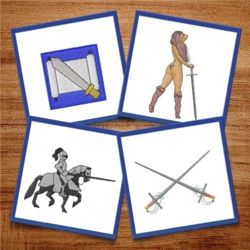 Medieval Knights and Fantasy Embroidery Designs Bundle – Knight on Horseback, Dragon, Shield with Cross & More (10 Designs)