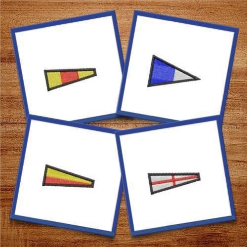 Nautical Pennants Embroidery Designs Bundle – Red Pennant with Circle, Blue Pennant with Circle, Yellow Pennant with Rectangle & More (14 Designs)