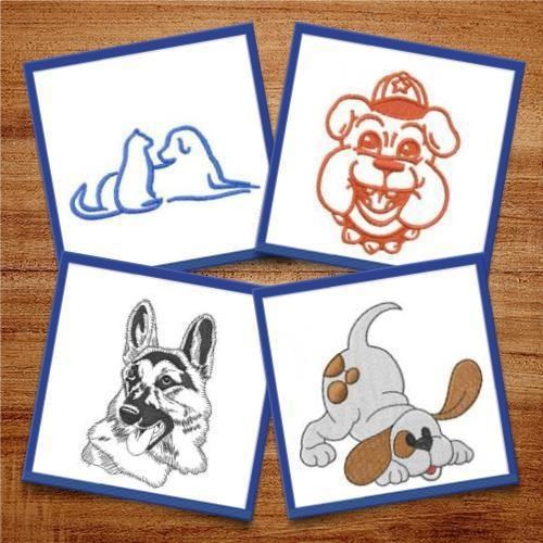 Dog Embroidery Bundle – Puppy Love & Bulldog Face (4 Designs)