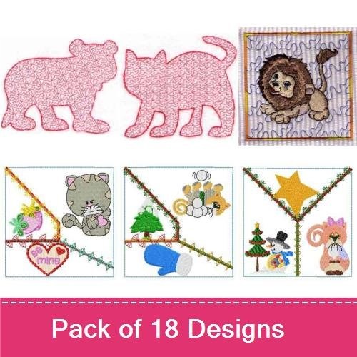 Cute Cat Embroidery Designs Bundle – Pink Cat Silhouette, Cat with Flowers, Happy Cat & More (18 Designs)