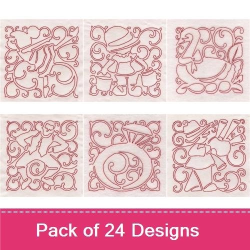 12 Days of Christmas Redwork Blocks