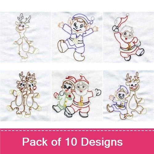 Redwork Vintage Christmas Characters Embroidery Designs Bundle – Santa, Snowman, Elf & More (10 Designs)