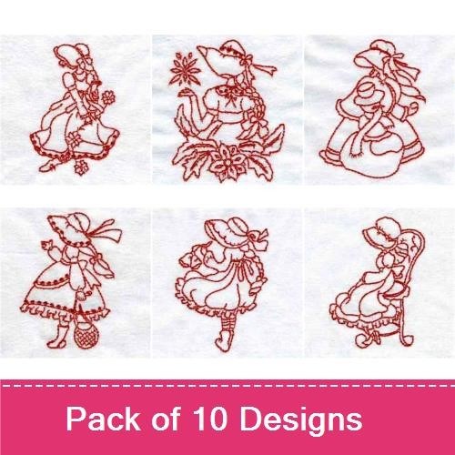 Line Art Lovely Sunbonnets