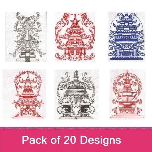 Line Art Oriental Houses