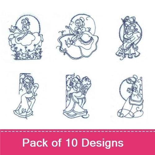 Redwork Vintage Victorian Ladies Embroidery Designs Bundle – Sewing Machine, Hat, Basket, Flowers & More (10 Designs)