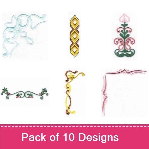 Elegant Vintage Embroidery Bundle – Decorative Corner with Swirls, Ornate Floral Corner, Simple Line Border & More (10 Designs)