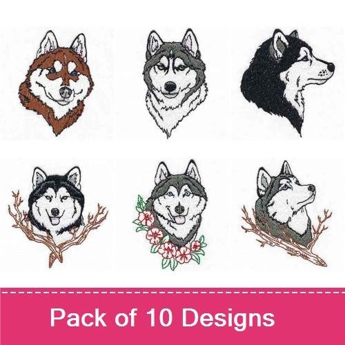 Siberian Husky Embroidery Bundle – Detailed Dog Designs (10 Designs)