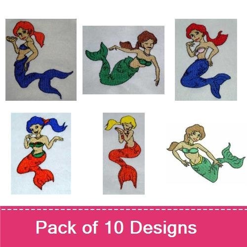 Colorful Mermaids Embroidery Designs Bundle – Red-haired, Green, Blonde & More (10 Designs)