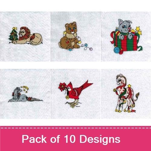 Lion, Teddy Bear & Cat Embroidery Bundle – Holiday Animals (10 Designs)