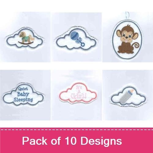 Baby Milestones Embroidery Designs Bundle – Baby Onesie with Heart, It's A Boy!, Baby Bottle & More (10 Designs)