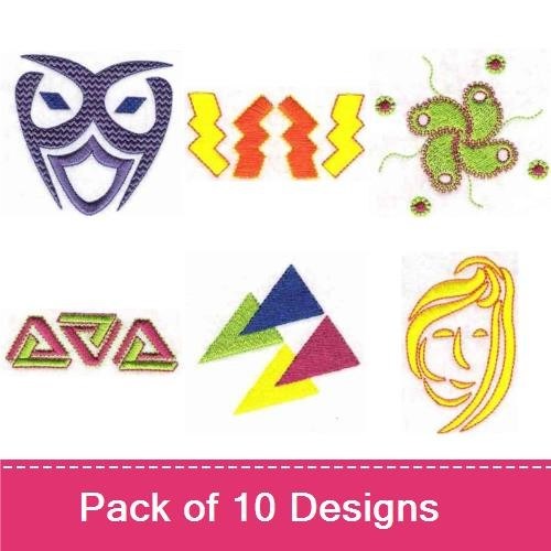 Geometric & Abstract Shapes Embroidery Designs Bundle – Geometric Mask, Zigzag Lightning Bolt, Abstract Chevron & More (10 Designs)