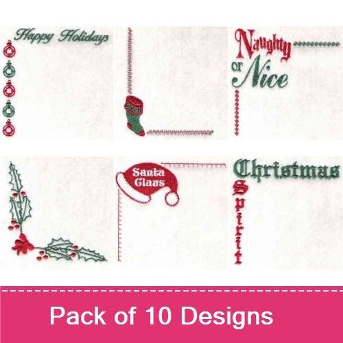 Christmas Corner Embroidery Designs Bundle – Santa Claus Hat Corner, Reindeer Corner, Holiday Wreath Corner & More (10 Designs)