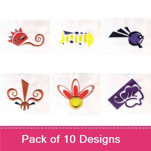 Abstract Tribal Motifs Embroidery Designs Bundle – Abstract Triangle, Spiral Star, Abstract Swirl & More (10 Designs)