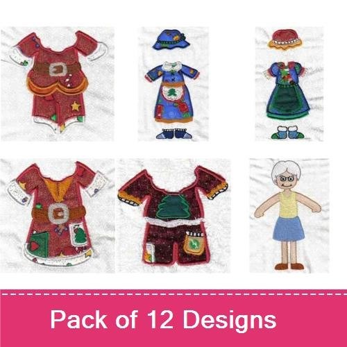 Holiday-Themed Doll Clothes Embroidery Designs Bundle – Santa Outfit, Elf Costume, Reindeer Sweater & More (12 Designs)