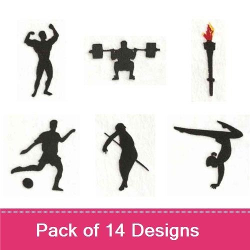 Olympic Sports Silhouettes Embroidery Designs Bundle – Weightlifter, Runner, Diver, Swimmer & More (14 Designs)