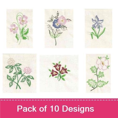 Floral Embroidery Designs Bundle – Purple Floral, Blue Floral, Pink Cluster Flower & More (10 Designs)