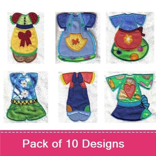 ITH Doll Clothing Embroidery Designs Bundle – Green Dress with Hearts, Red Dress with Flowers, & More (10 Designs)