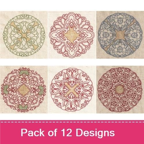 Elegant Mandala Embroidery Designs Bundle – Floral Center, Intricate Circle, Ornate Geometric & More (12 Designs)