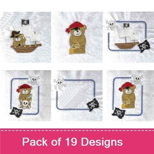 Pirate Teddy Bears Embroidery Designs Bundle – Pirate Ship, Pirate Flag, Pirate Skull & More (19 Designs)