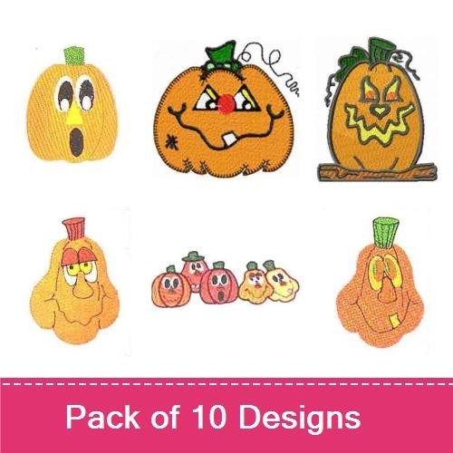 Whimsical Pumpkin Faces Embroidery Designs Bundle – Pumpkin with Hat, Happy Pumpkin, Surprised Pumpkin & More (10 Designs)