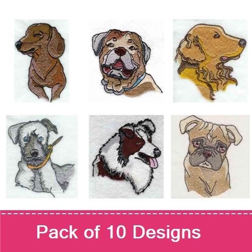 Dog Breed Embroidery Bundle – Dachshund, Bulldog & More (10 Designs)