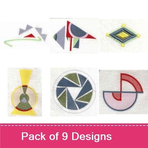 Geometric Abstract Shapes Embroidery Designs Bundle – Diamond Shape, Abstract Triangle, Curved Line & More (9 Designs)