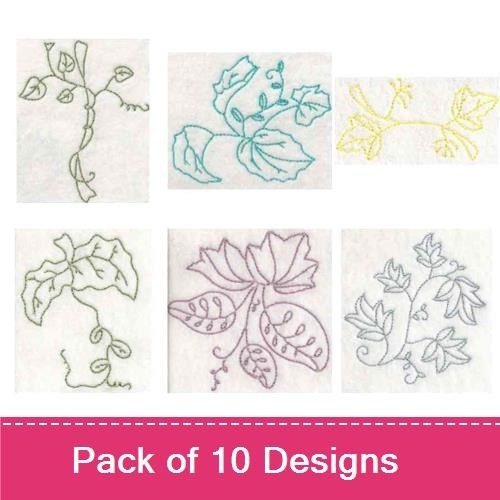 Redwork Delicate Leaf Outlines Embroidery Designs Bundle – Delicate Leaf with Swirls, Single Leaf Outline, & More (10 Designs)