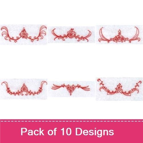 Redwork Floral Embroidery Designs Bundle – Floral Border with Rose, Elegant Floral Ornament, Rosevine & More (10 Designs)