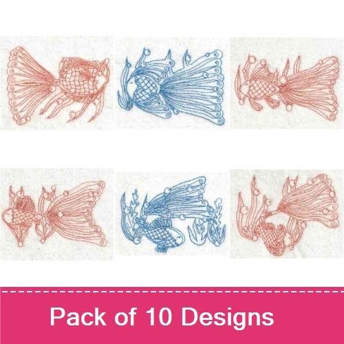 Redwork Elegant Fish Embroidery Designs Bundle – Elegant Fish Design 1, Elegant Fish Design 2, & More (10 Designs)