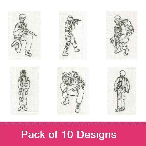 Redwork Military Soldier Embroidery Designs Bundle – Soldier Marching, Kneeling, Aiming & More (10 Designs)