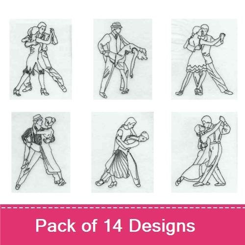 Redwork Dancing Couple Embroidery Designs Bundle – Elegant Poses, Graceful Motion & More (14 Designs)
