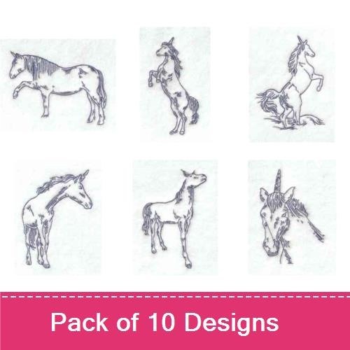 Redwork Elegant Unicorn Sketches Embroidery Bundle – Unicorn Standing, Unicorn Profile, Unicorn Rearing & More (10 Designs)