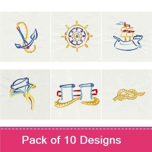Nautical Embroidery Designs Bundle – Anchor, Steering Wheel, Sailboat & More (10 Designs)