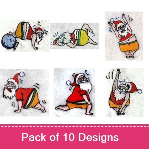 Funny Santa Yoga Embroidery Designs Bundle – Santa Doing Yoga Pose 1, Santa in Warrior Pose, & More (10 Designs)