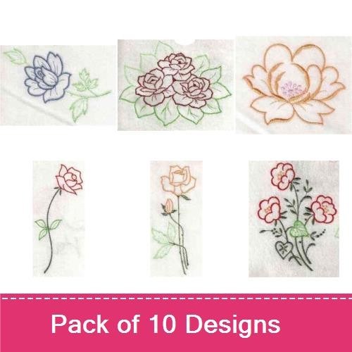 Redwork Vintage Floral Embroidery Designs Bundle – Vintage Floral Blossom, Purple Floral, Pink Lotus & More (10 Designs)