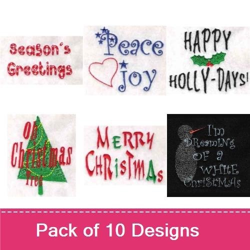 Christmas Cheer Embroidery Designs Bundle – Peace Heart, Joy Text, Merry Christmas & More (9 Designs)