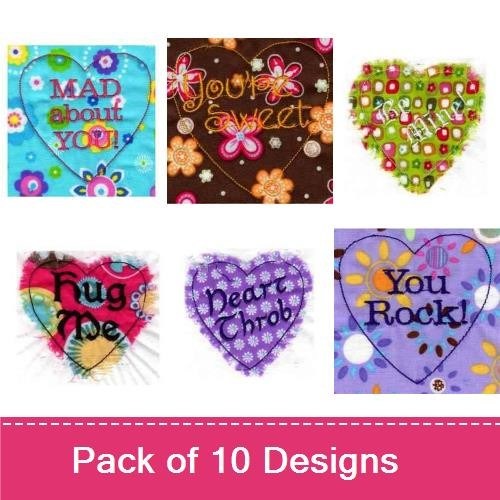 Heart Sentiments Embroidery Bundle – Mad About You Heart, You're Sweet Heart, Hug Heart & More (10 Designs)