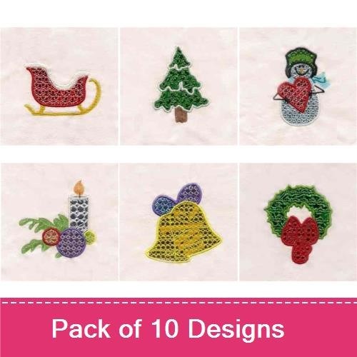 Christmas Embroidery Designs Bundle – Santa Hat, Sleigh, Christmas Tree & More (9 Designs)