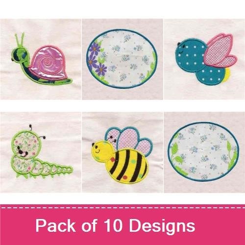 Garden Bugs Embroidery Designs Bundle – Snail, Butterfly, Caterpillar, Bee & More (10 Designs)