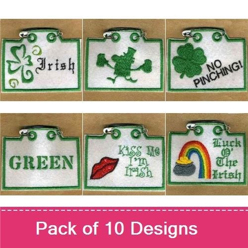 Key Fob St. Patrick's Day Embroidery Designs Bundle – Shamrock with Smile, Rainbow with Pot of Gold, & More (10 Designs)
