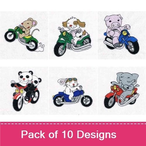Animal Motorcycle Embroidery Bundle – Fun Designs (6 Designs)