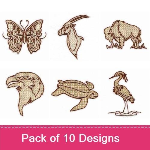 Wildlife Nature Embroidery Designs Bundle – Butterfly, Gazelle, Bison, Pelican & More (10 Designs)