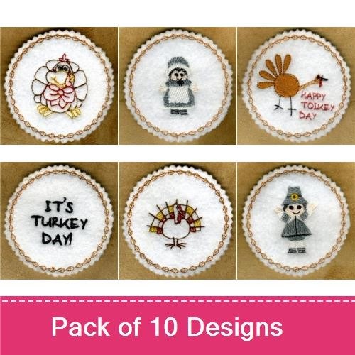 Thanksgiving Turkey Embroidery Designs Bundle – Turkey with Bowtie, Happy Turkey Day, Gobble Gobble Turkey & More (10 Designs)
