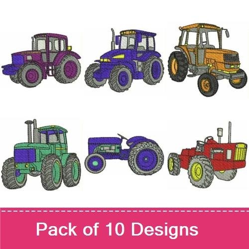Farm Tractor Embroidery Designs Bundle – Purple, Green, Red & More (10 Designs)