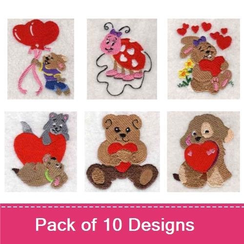 Bear & Ladybug Embroidery Bundle – Valentine Designs (10 Designs)